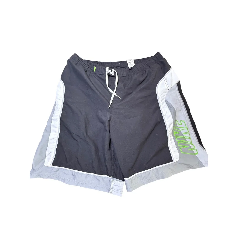 Nike XL Swim Trunks Black Gray Neon Green Drawstring Mens‎ Shorts